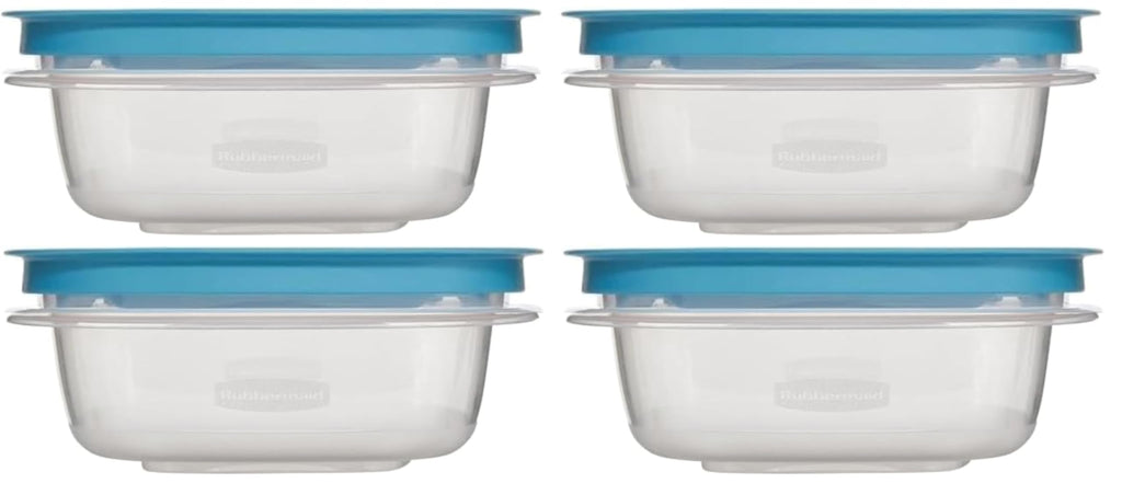 Utensilux Rubber maid 1.25 Cup Flex & Seal Leak Proof Lids Food Storage Container Set, Teal, Clear Meal Prep Flex Containers, 4 Piece Bundle Set
