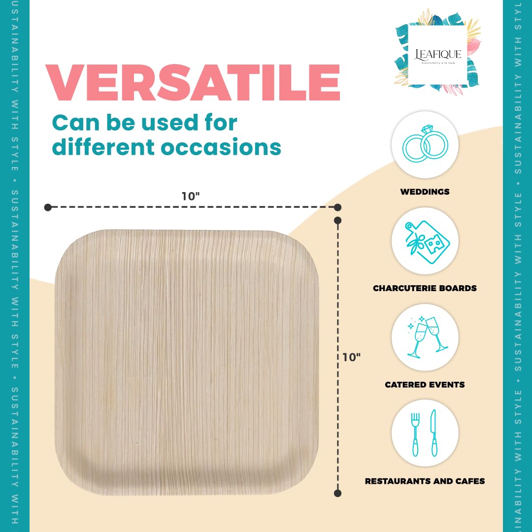 200 Pack 10” Square Palm Leaf Plates – Heavy Duty & Sturdy, Better Than Paper or Plastic – Bulk Party Plates for Catering, Party, BBQ, Weddings & Events – Eco Friendly, Compostable