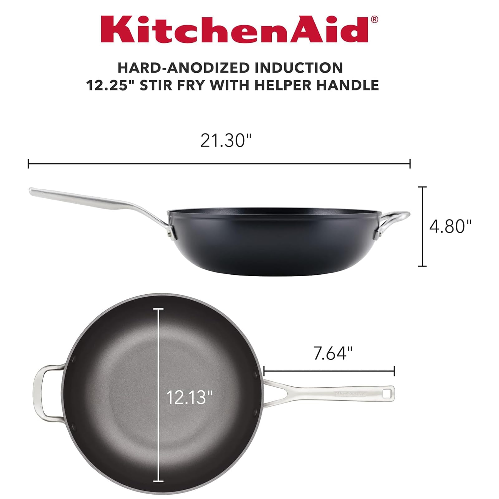 KitchenAid Hard-Anodized Induction Nonstick Stir Fry Pan/Wok with Helper Handle, 12.25-Inch, Matte Black