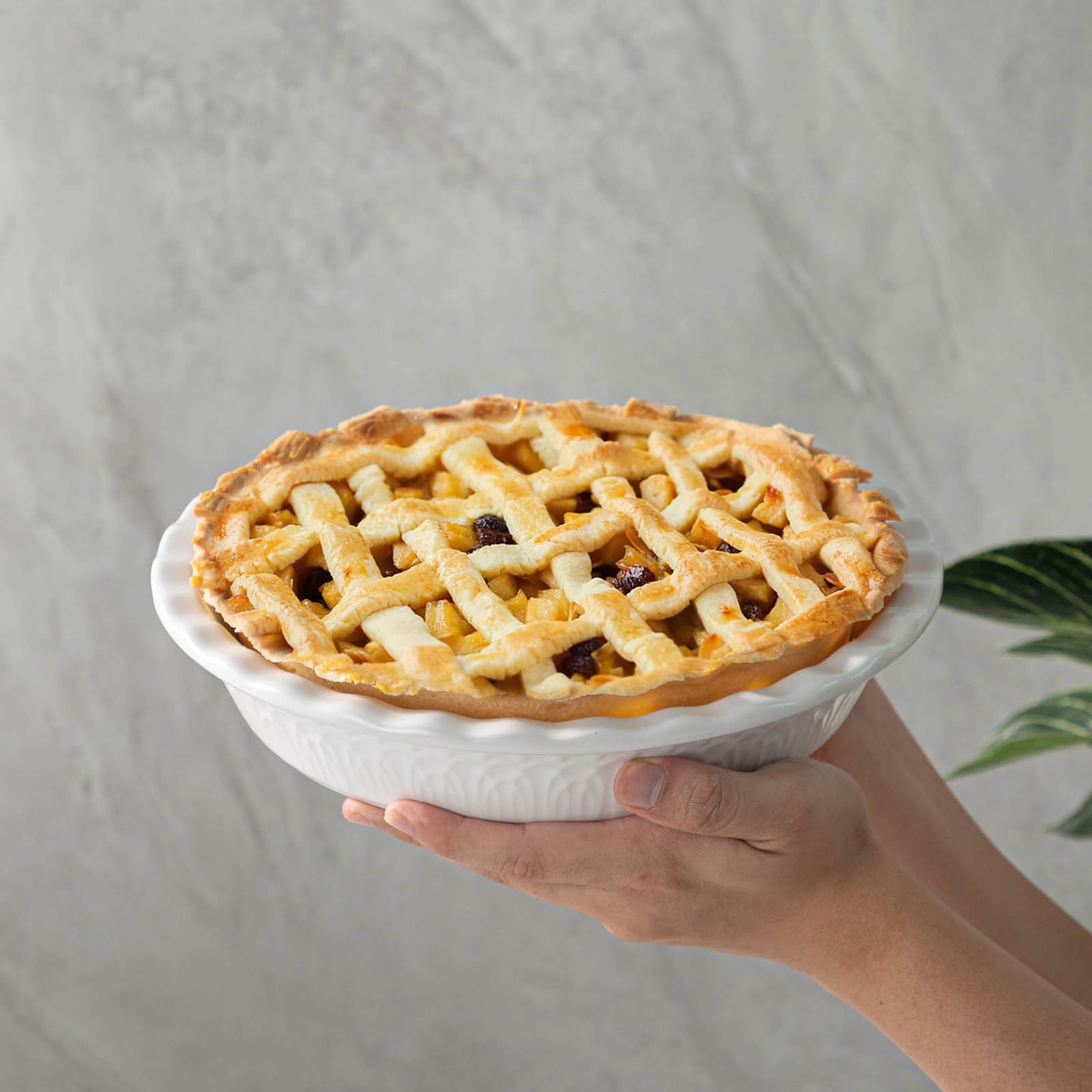 Fun Elements Ceramic Pie Pan, 9 Inch Pie Dish for Baking, Ruffled Pie Plate, Non-Stick Deep Dish Pie Pan for Apple Pie and Pot Pie, Thanksgiving Christmas Gifts, Set of 2, White