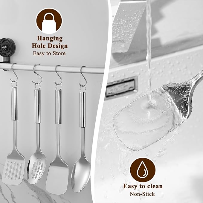 Homquen Kitchen Utensils Set 4pcs, Stainless Steel Cooking Utensils Set, Kitchen Tools Spatulas Set, Cooking Spoons, Home Essentials Kitchen Gadgets Accessories