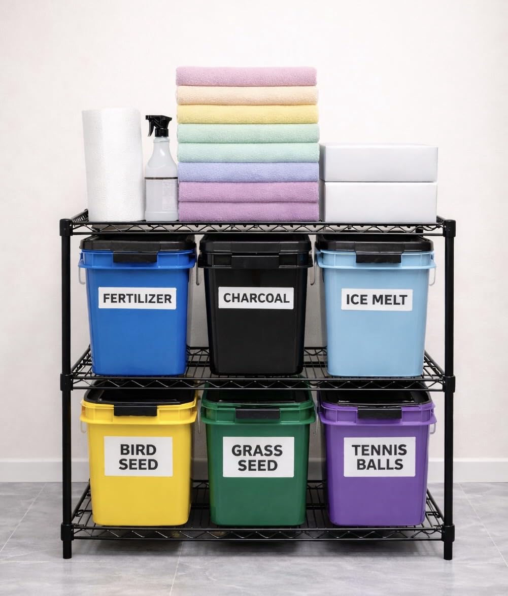 House Naturals 4 Gallon Square Food Grade Bucket Pail with Plastic Handles and Lid (Pack of 3) Made in USA containers (Purple - Black lids)