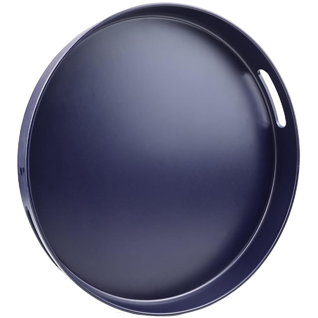 SforGUVA Navy Blue Decorative Serving Tray with Handles, 13” Versatile Ottoman Tray for Coffee Table, Entertaining, Outdoor Patio, Living Room