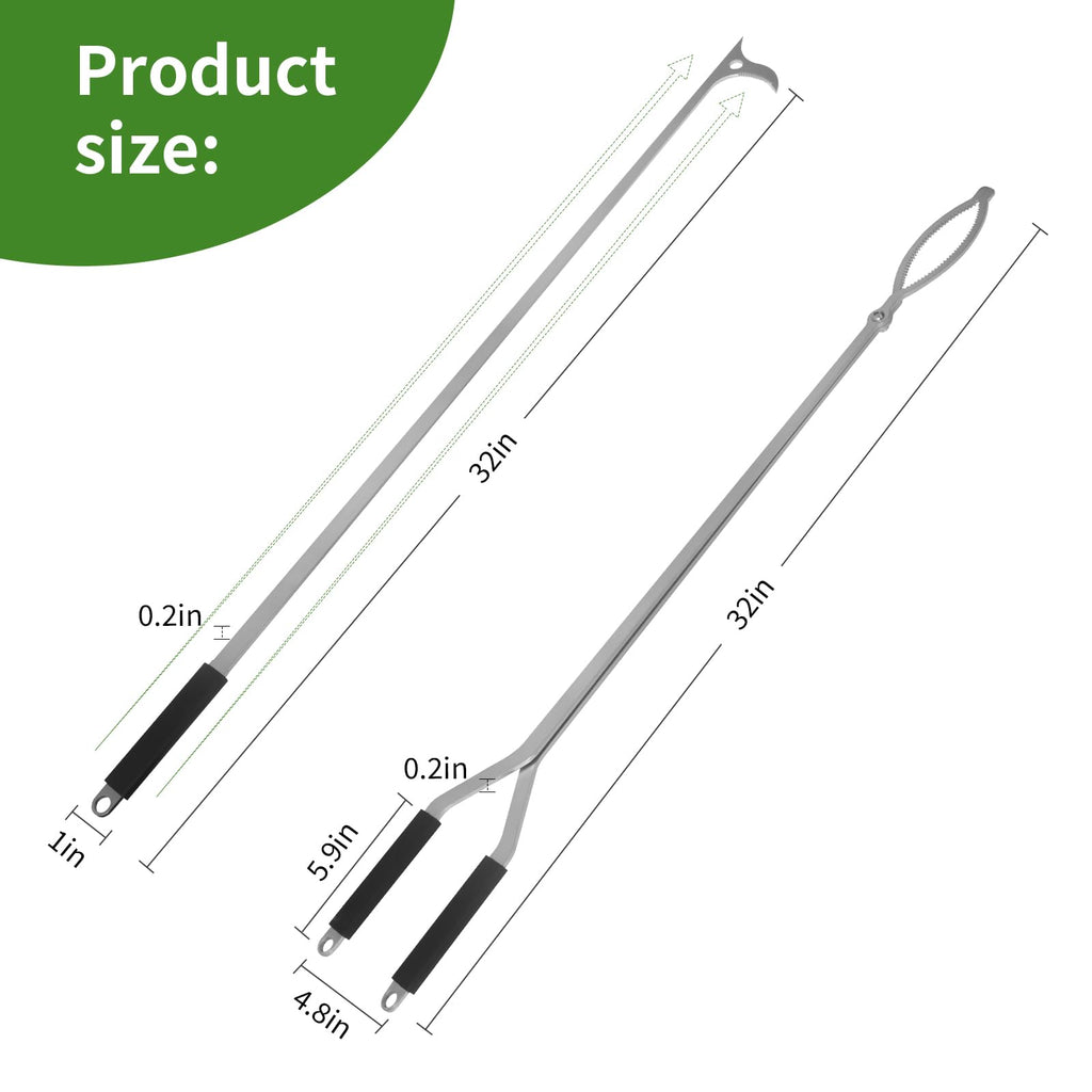 32" Fire Tongs Fire Pit Tongs Set, Stainless Steel Fireplace Tongs