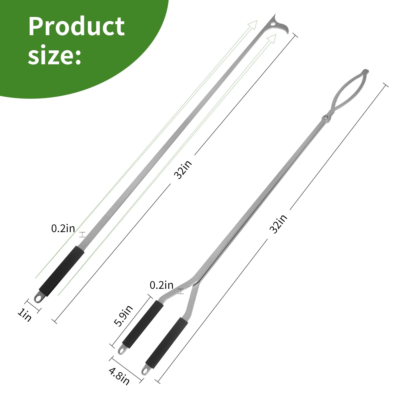 32" Fire Tongs Fire Pit Tongs Set, Stainless Steel Fireplace Tongs