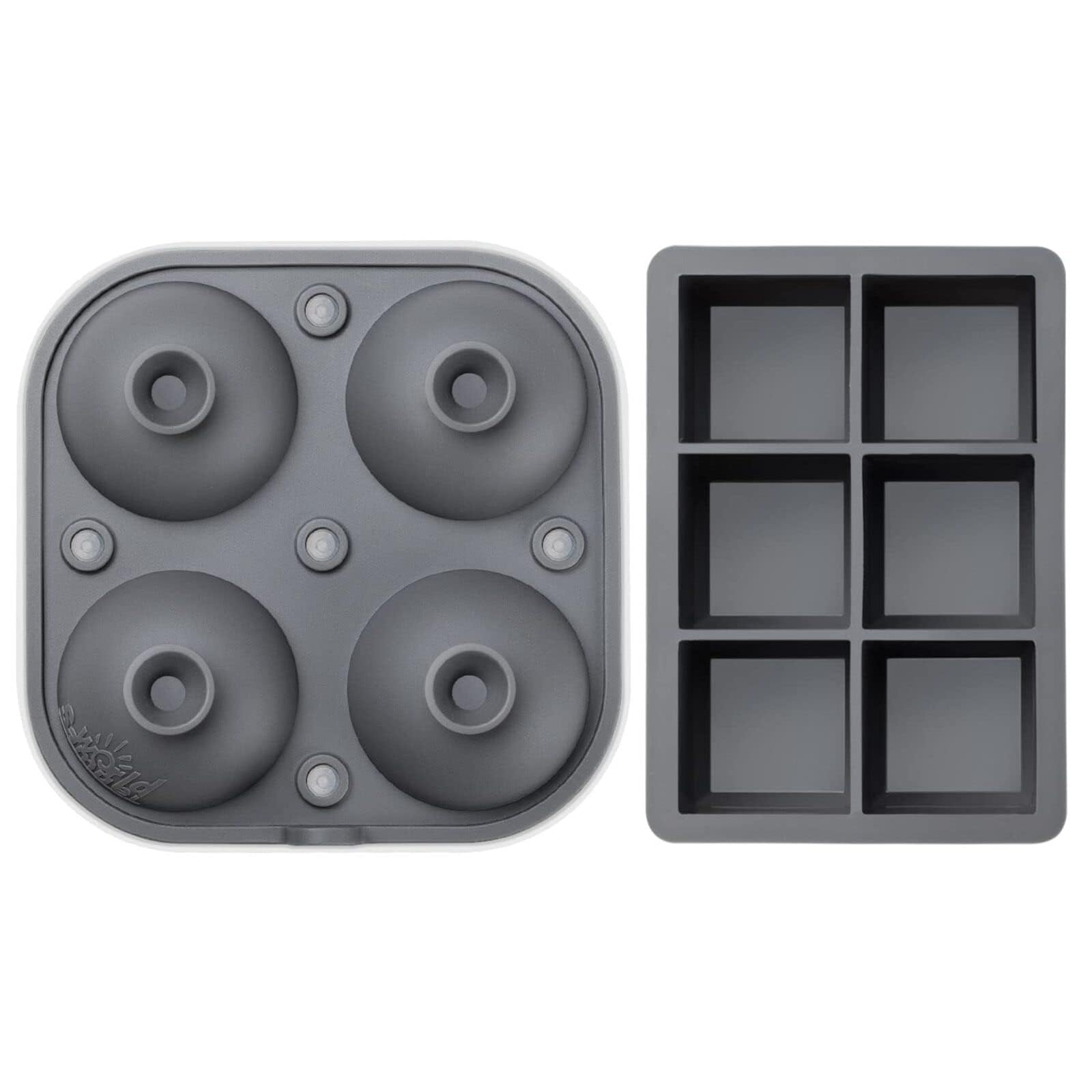 Samuelworld Silicone Premium Ice Trays, 2 Inches Extra Large Cubes & 2.5 Inches Sphere Ice Molds - BPA Free, Craft Ice Maker for Gifting, Easy Release - Grey(With Ice Bag)