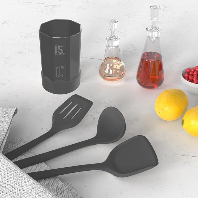 Silicone Cooking Utensils Set - 446°F Heat Resistant Kitchen Utensils,Spatula Sets,Turner Tongs,Spoon,Kitchen Utensil Gadgets Tools Set for Nonstick Cookware,Dishwasher Safe BPA Free (Gray)