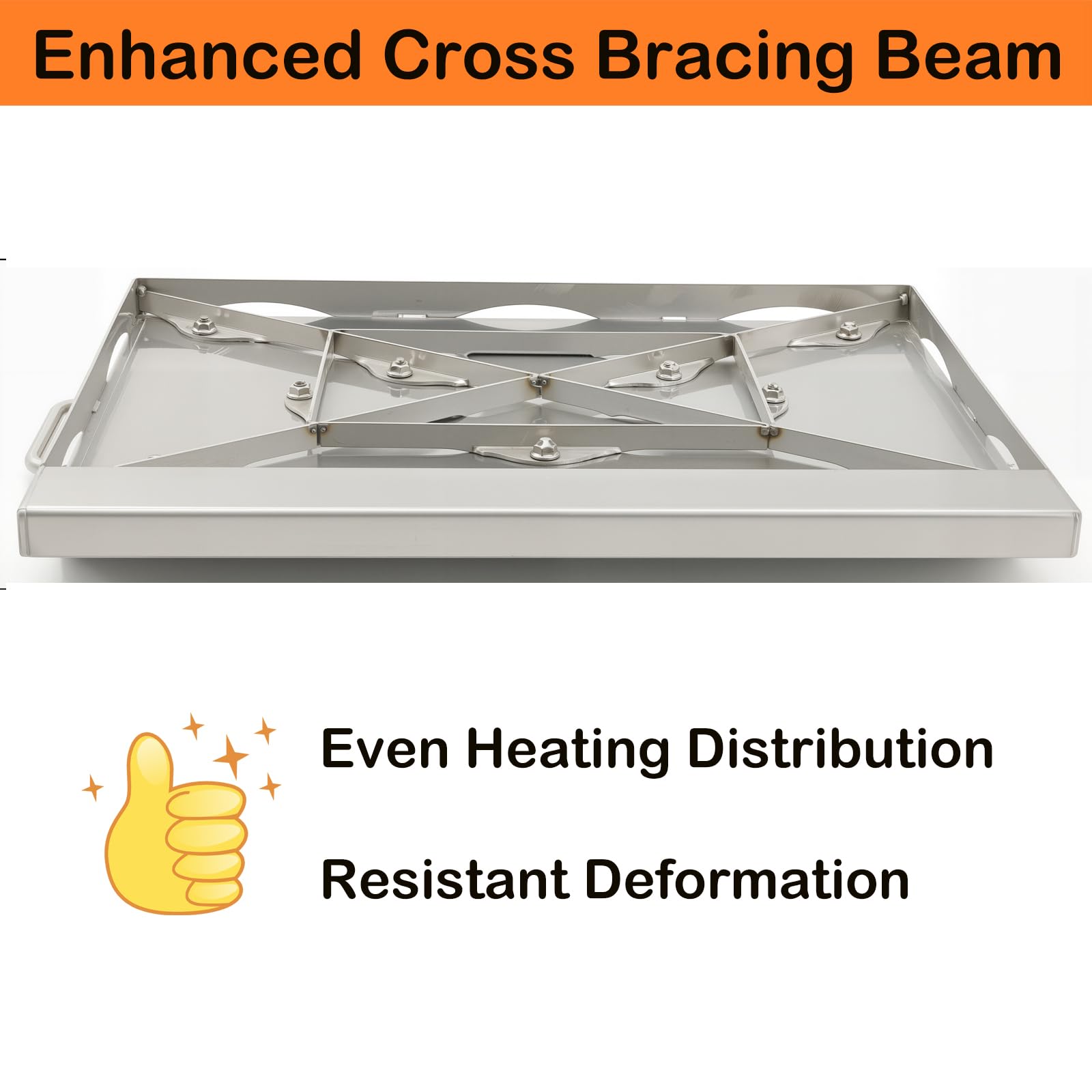 DEWOSEN Universal Stainless Steel Griddle Flat Top Plate Grill-Top Griddle Pan with Even Heating Cross Bracing for BBQ Charcoal/Gas Grills, Camping, Tailgating, and Parties (23"*16")