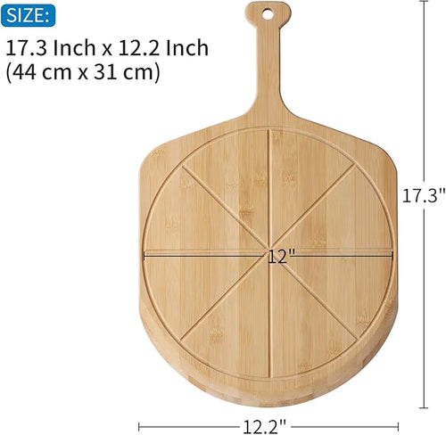 12” Bamboo Pizza Peel with 8 Slice Grooves, 17.3 Inch x 12.2 Inch