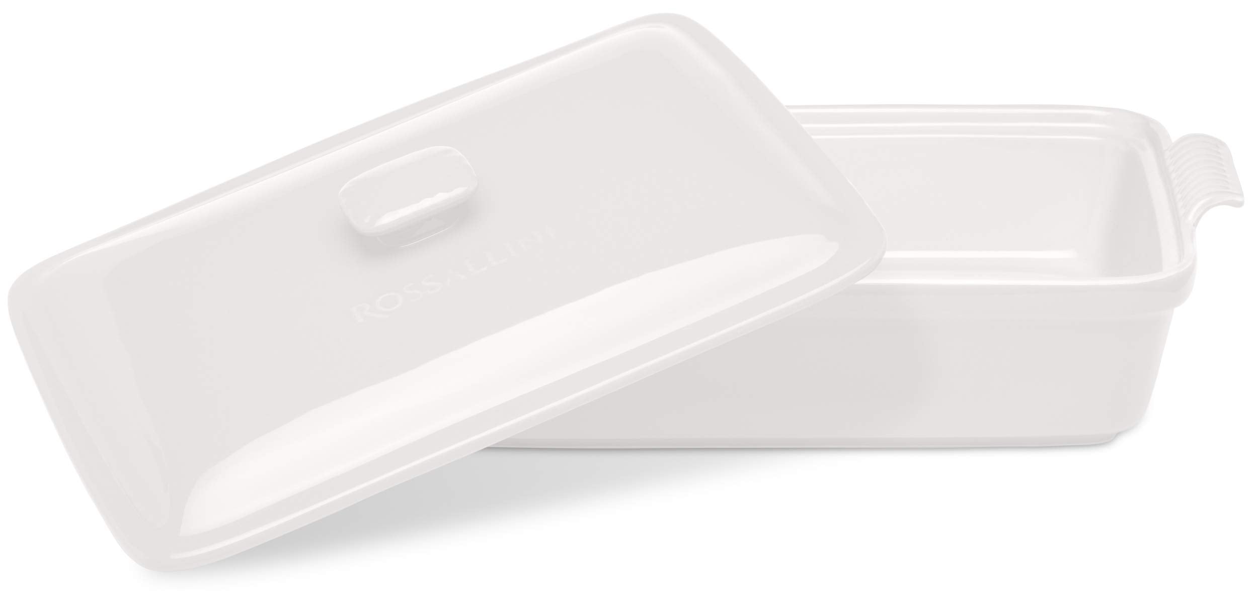 ROSSALLINI Stoneware Casserole Dish Bakeware Set with Lid, Covered Rectangular Dinnerware, Large 3.2 Quart, 11 by 9 Inch, Bianco [White]