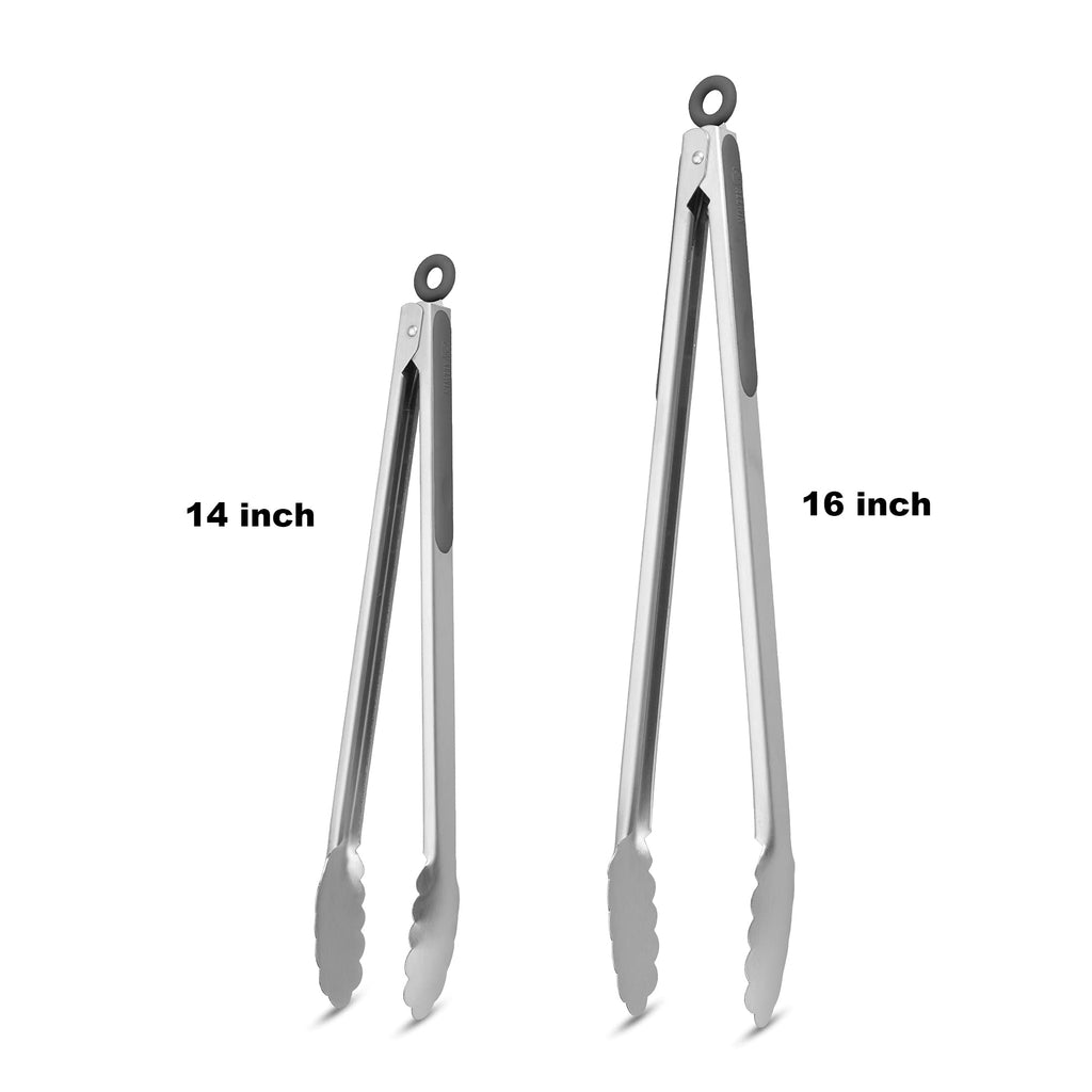 304 Stainless Steel Kitchen Cooking Tongs, 14 & 16 Inch, Set of 2, Grey
