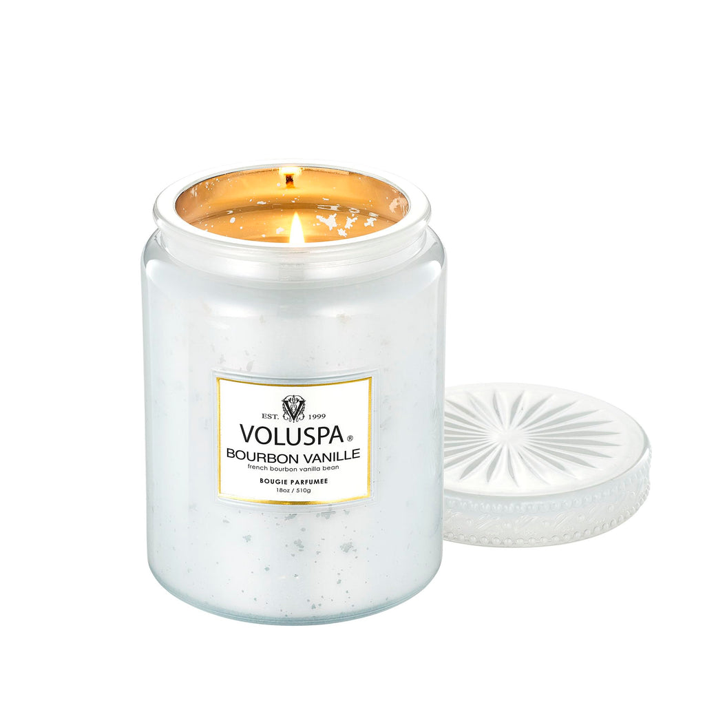 Voluspa Bourbon Vanille, Large Candle Jar, 18 Ounces, 100 Hour Burn Time, Coconut Wax for Clean Burning, Handcrafted in the USA