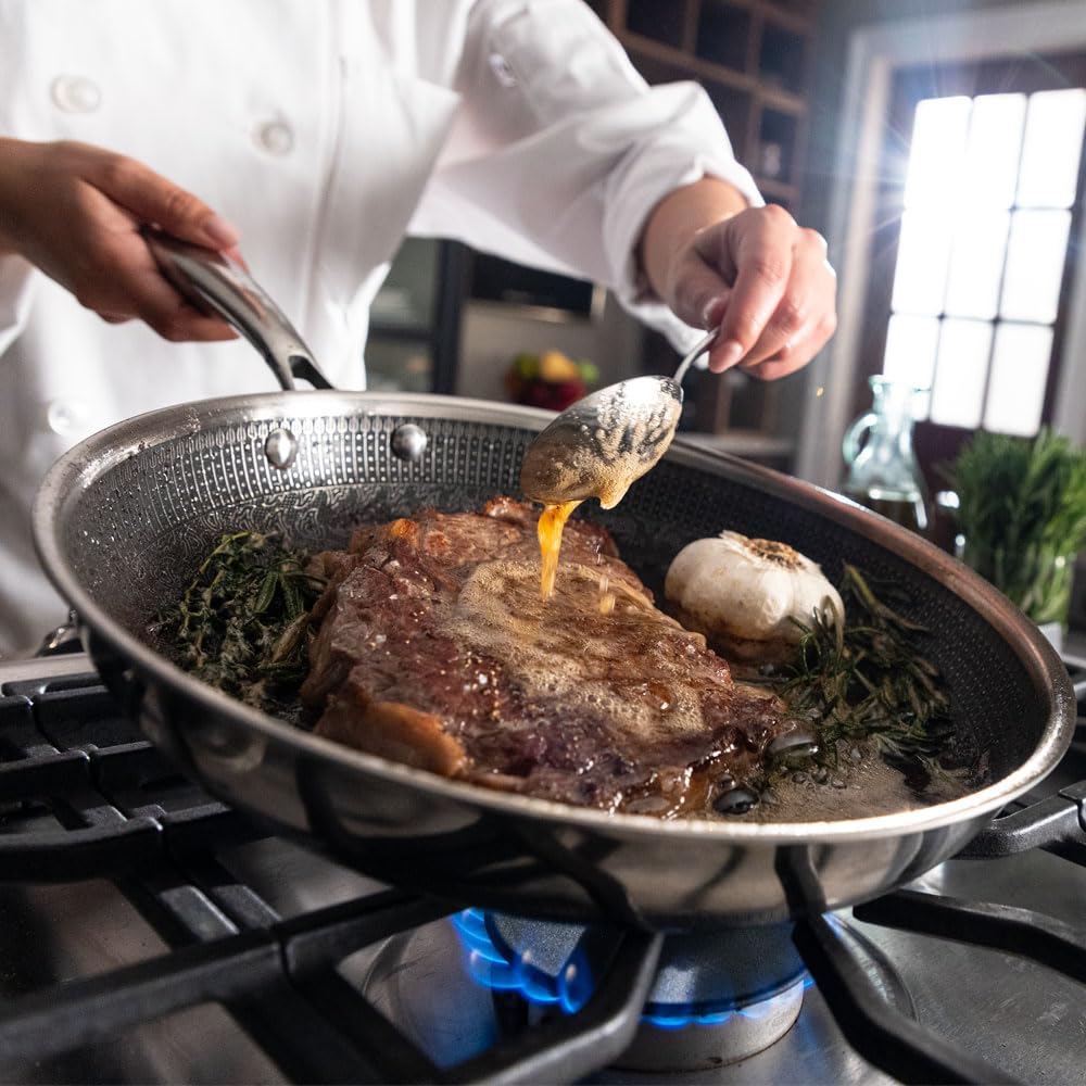 Hell's Kitchen Hybrid 11-Inch Frying Pan, Tri-Clad Stainless Steel & PFAS-Free Ceramic Nonstick, no PFOA, PTFE, Teflon, Non-Toxic Cookware, Metal Utensil Safe, All Cooktops, Oven Safe