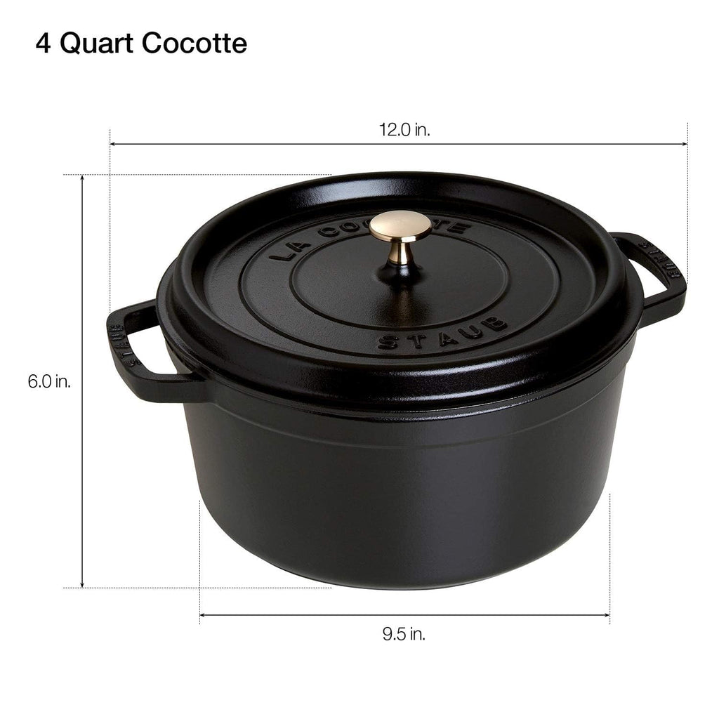 Staub Cast Iron 4-qt Round Dutch Oven - Matte Black