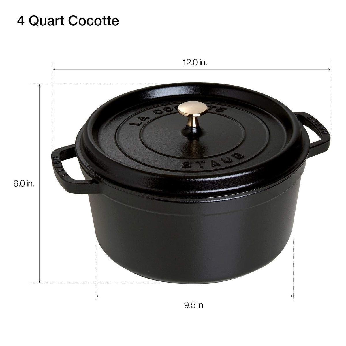Staub Cast Iron 4-qt Round Dutch Oven - Matte Black