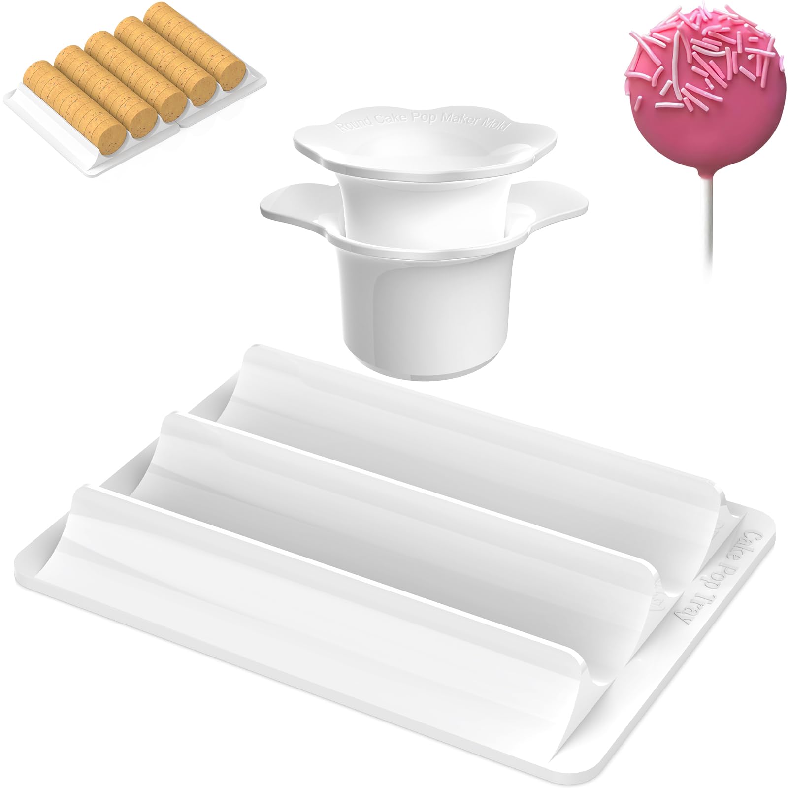 Cake Pop Cutter and Pusher with Tray - Circle Cake Pop Mold Set | Non-3D Printed | 1.75" Size | High-Capacity Dual-Cavity Cake Pop Tray | Smooth & Easy-Clean Surface