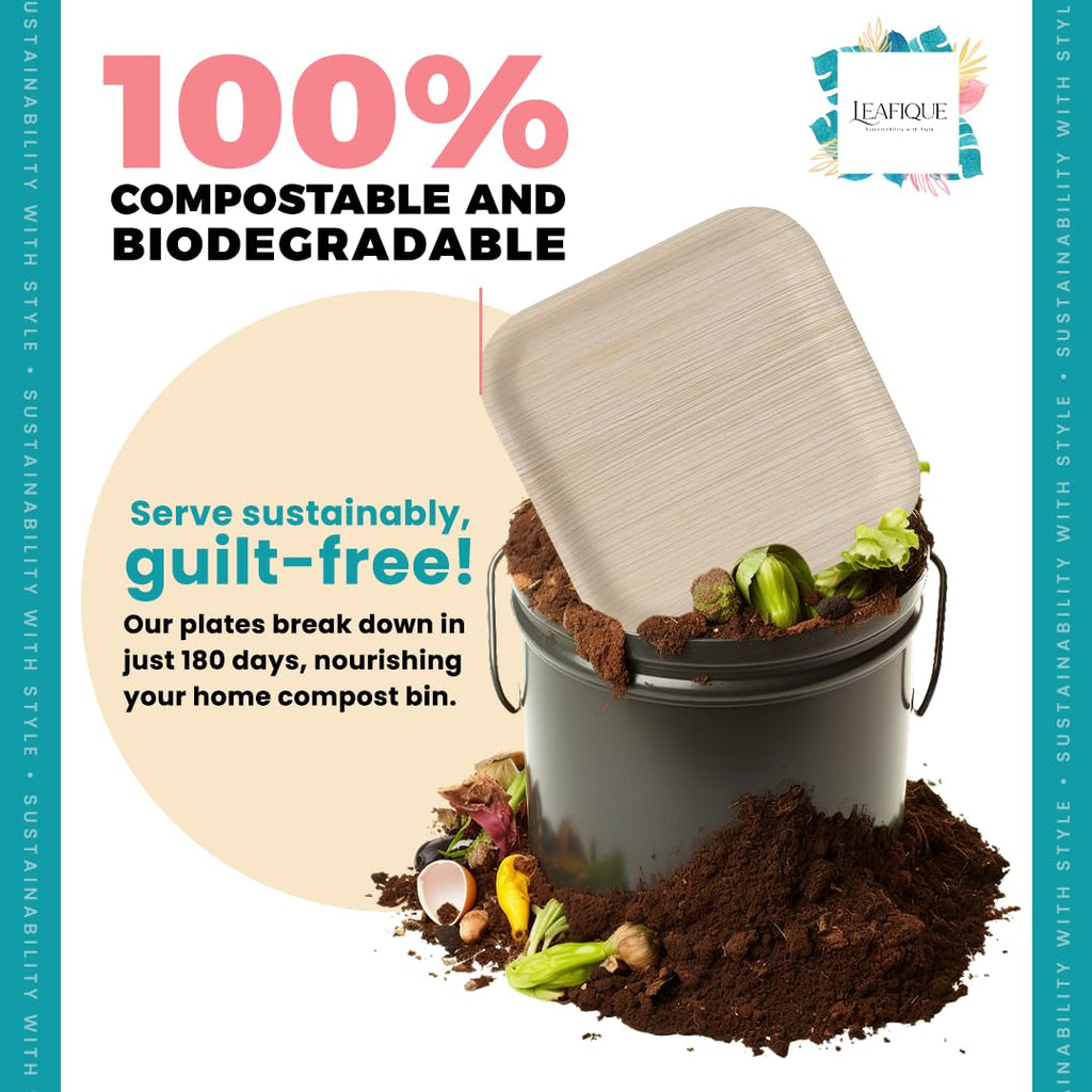 200 Pack 10” Square Palm Leaf Plates – Heavy Duty & Sturdy, Better Than Paper or Plastic – Bulk Party Plates for Catering, Party, BBQ, Weddings & Events – Eco Friendly, Compostable