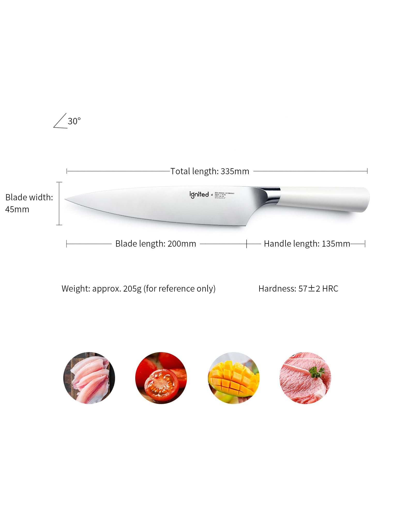 8 Inch Chef Knife – German Stainless Steel, Ivory White Handle