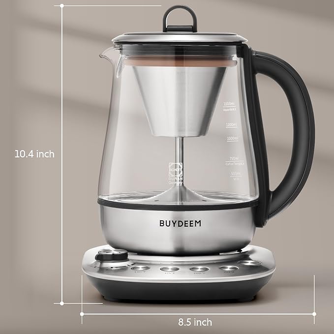 BUYDEEM K176 Tea Maker, Multifunctional Stainless Steel Electric Kettle for Tea and Coffee Brewing, Auto Keep Warm, 5 Flavor Controls, 1.5L