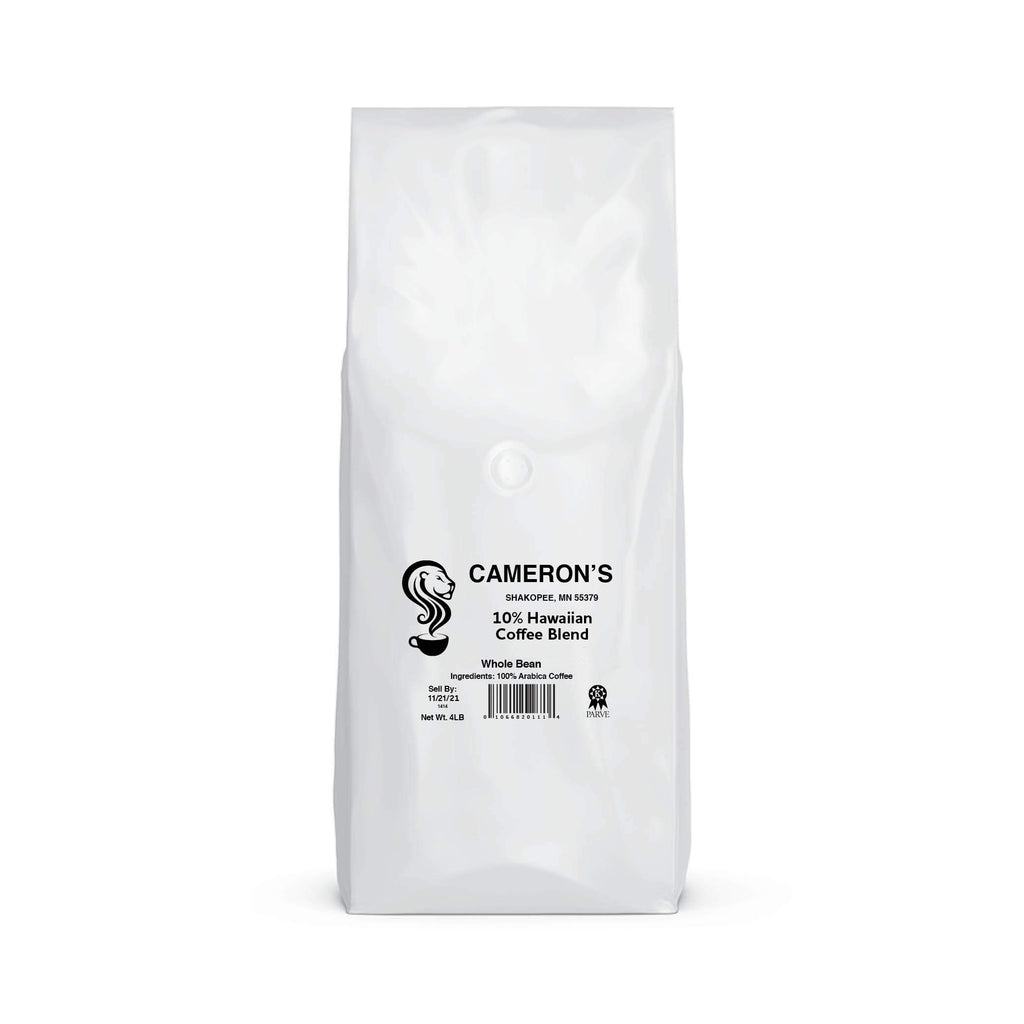 Cameron's Coffee Roasted Whole Bean Coffee, 10% Hawaiian Coffee Blend, 4 Pound