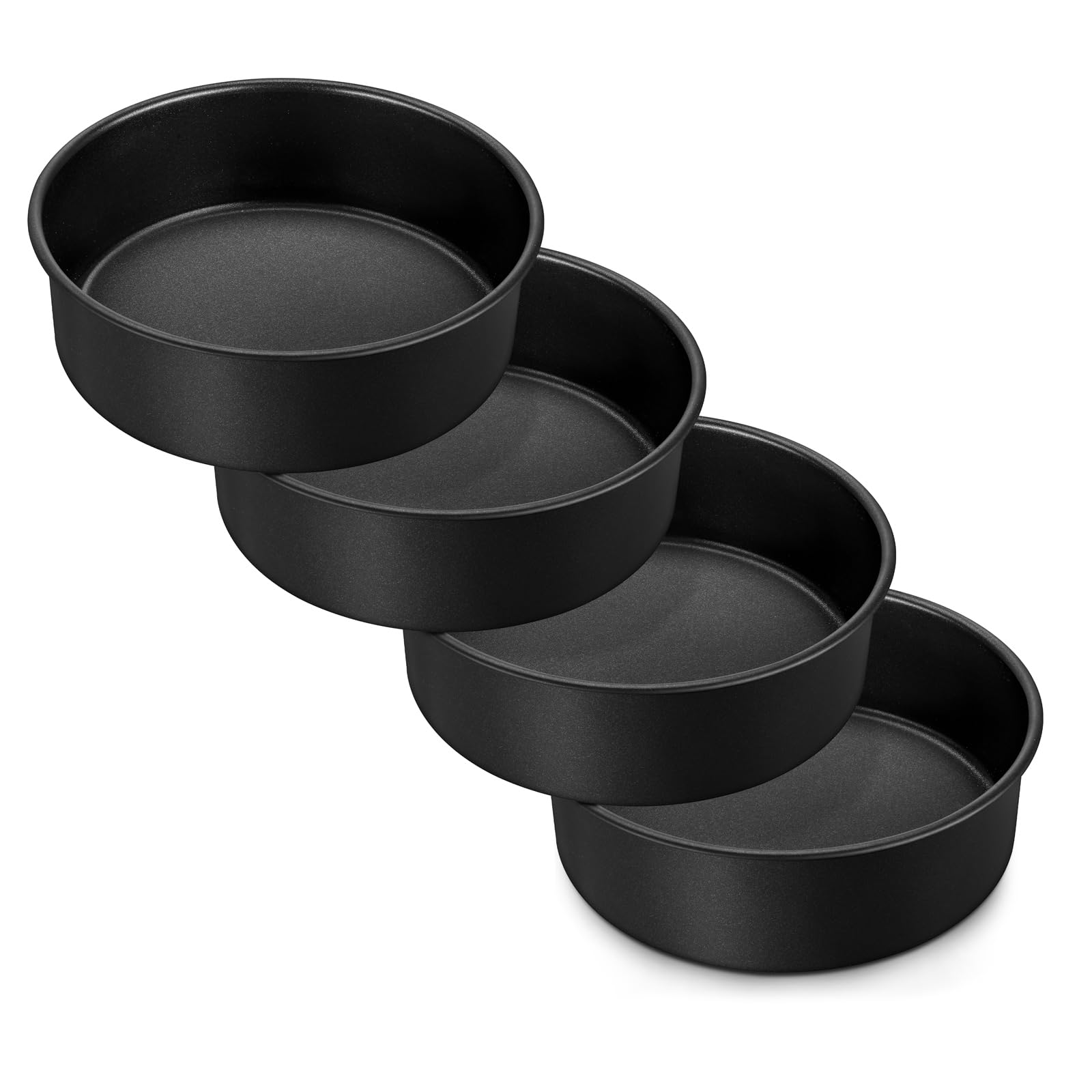 LIANYU 6 Inch Cake Baking Pans Set of 4, Stainless Steel Round Cake Bake Pan Non Stick, Fit in Pot Pressure Cooker Air Fryer, Healthy & Toxic Free, Leak-proof & Dishwasher Safe, Black