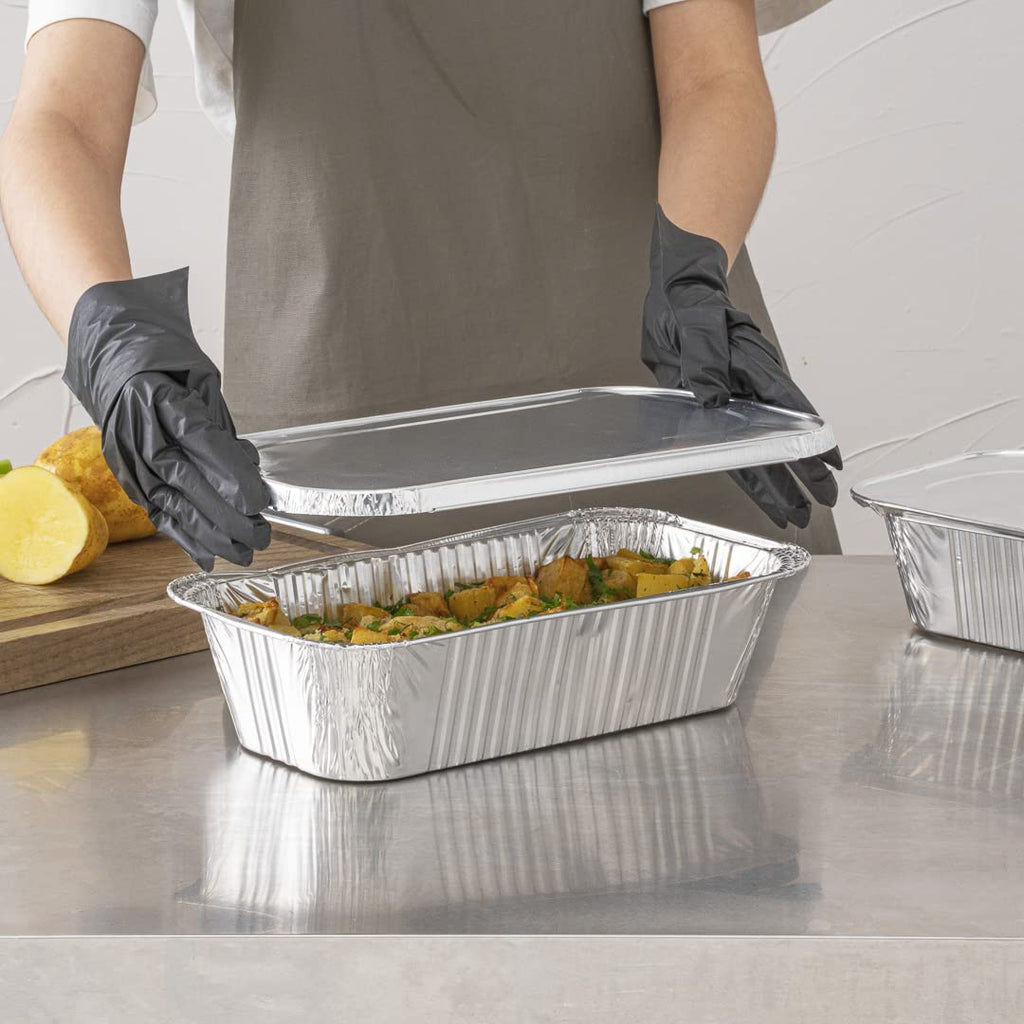 Restaurantware Aluminum Pan Cover 25 Count 12.69 x 6.56 Inch Oven Friendly Disposable Pan Lid 1/3 Size Foil Lid Temperature-Sealing Silver For Catering And Food Storage