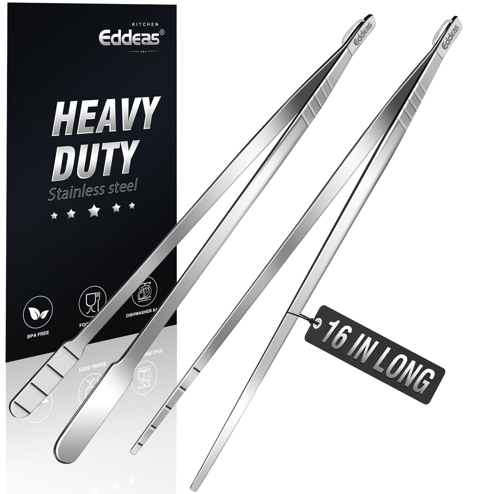 Eddeas 16 Inch long Kitchen Tweezers - 2 Pack large Tweezer Tongs for Cooking, Heavy Duty Stainless Steel Heat Resistant 600°F Food tweezers, Dishwasher safe