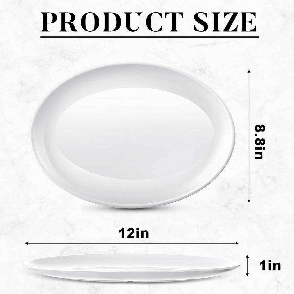 Dandat 36 Pcs Large Serving Platters Oval Trays White Plates Serving Dish for Wedding Party Restaurant Home Steak, Taco, Sushi, Appetizer, Cake (12 Inch)