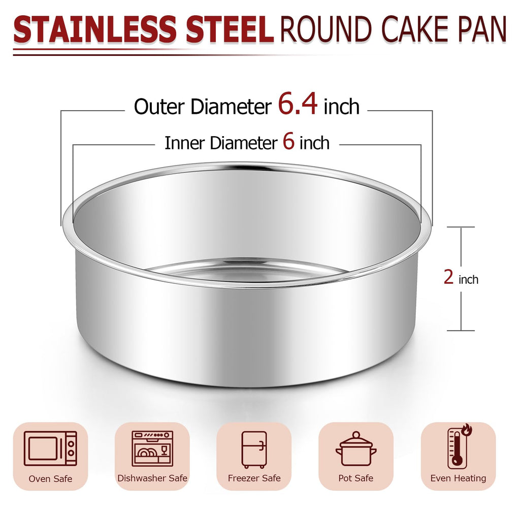 LIANYU 6 Inch Round Cake Pan, Stainless Steel Baking Layer Cake Pan Tin