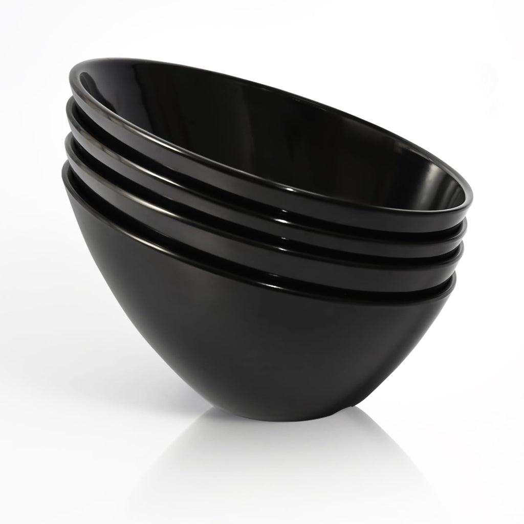 TP Salad Bowls Set of 4, 26 oz Melamine Serving Bowls for Pasta, Cereal, and Snacks, Lightweight and Durable, Dishwasher Safe, Black Bowls for Restaurant, Kitchen, Black