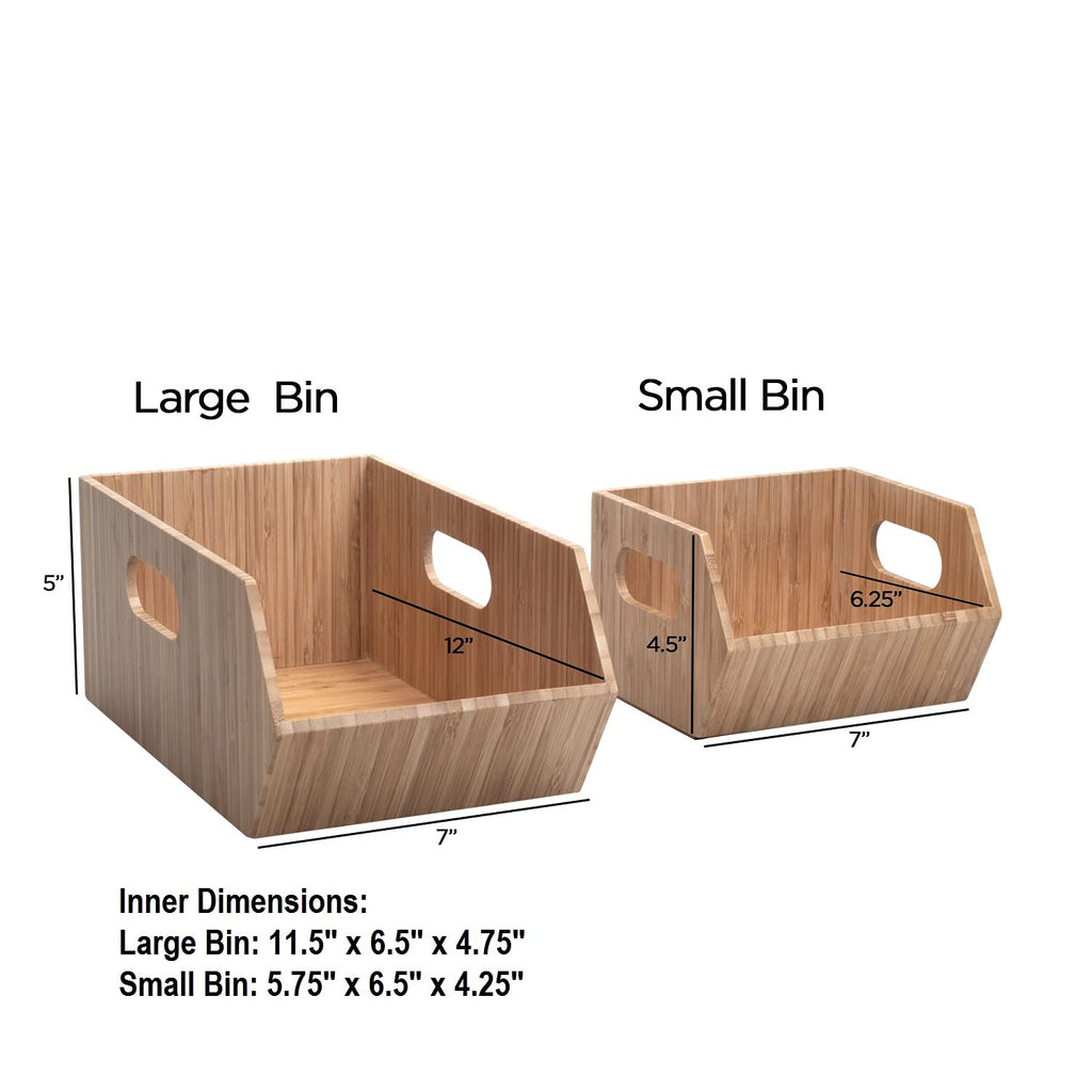 MobileVision Bamboo Storage Bins for Pantry & Kitchen Cabinet Organizer Multi-Purpose 2 PC Stackable Set for Canned Goods, Vegetables, Pouches, Boxed Meals & more