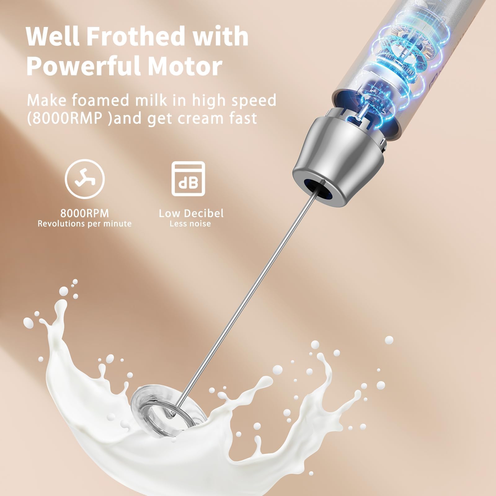 Maestri House LunaFro Rechargeable Milk Frother,Stand & 2 Detachable Whisks