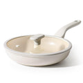 PRICUSIS Nonstick Ceramic Frying Pan with Lid, 8/10 Inch Skillet with Stay Cool Handle, Fully Coated, 100% Dishwasher Safe, PTFE PFAS & PFOA Free (10 Inch, Coconut White