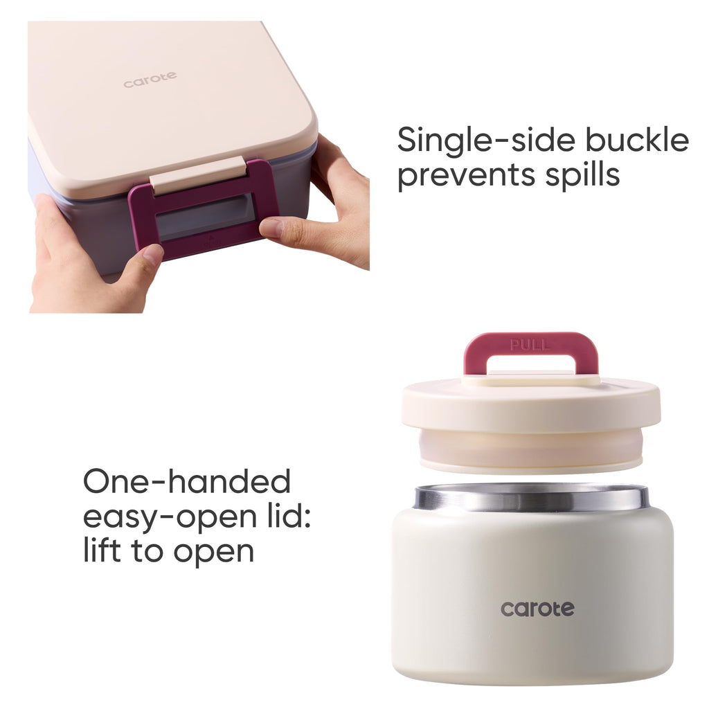 CAROTE Bento Box for Kids, Lunch Box Kids with 8oz Thermos for Hot Food, Lunch Container for Girls Boys, 3 or 5 Compartments with 2 Removable Dividers, BPA Free/Leak Proof/Dishwasher Safe