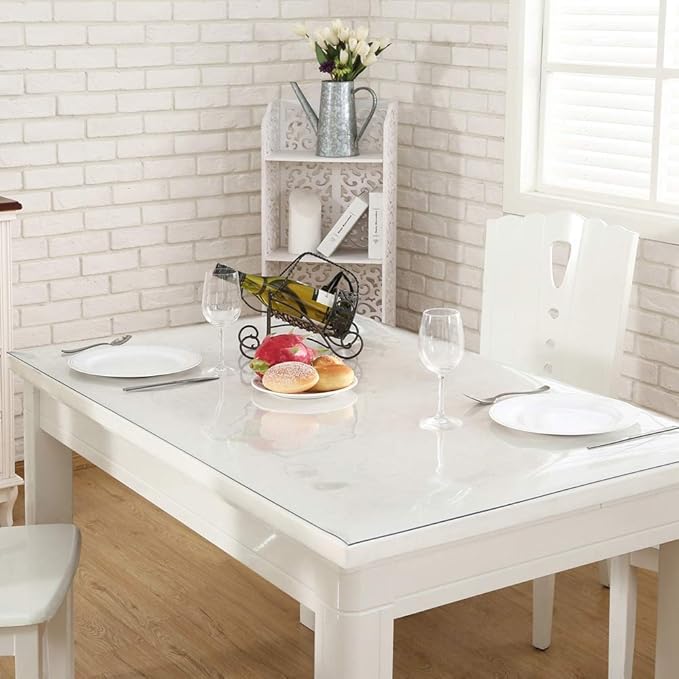 NECAUX Custom 36 x 63 Inch Clear Table Cover Protector, 1.5mm Thick Plastic Waterproof Heavy Duty Desk Pad Mat Non-Slip Tablecloth Protector for Coffee Table, Sofa Table, Dining Room Table, Countertop