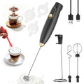 Rechargeable Milk Frother Wand with Stand, Electric Handheld Coffee Frother with 3 Detachable Whisks, Travel Milk Foamer for Protein Powder, Drinks, Espumador de Leche Electrico Black