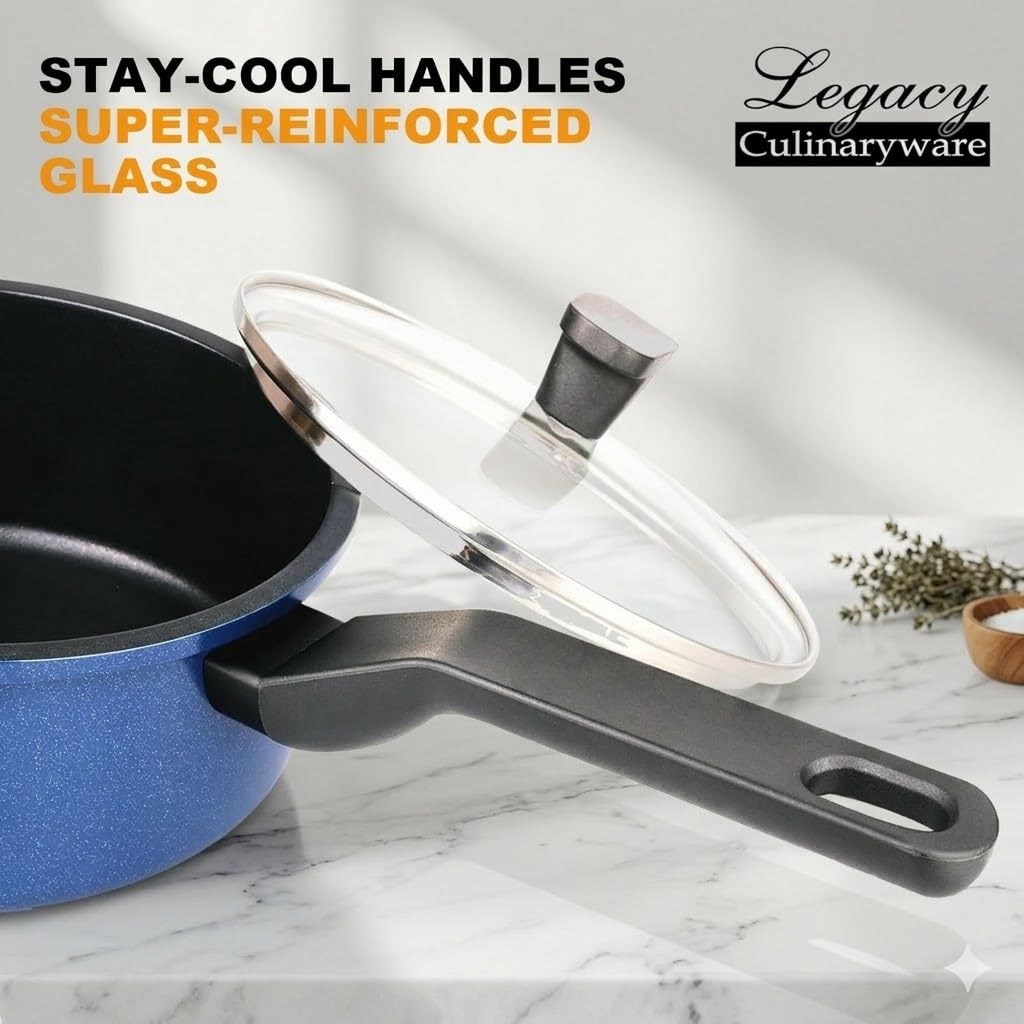 Legacy Culinaryware Nonstick Sauce Pan with Lid,1.5QT small pot, PFOA Free,Kitchen Pots Induction Pot,Blue