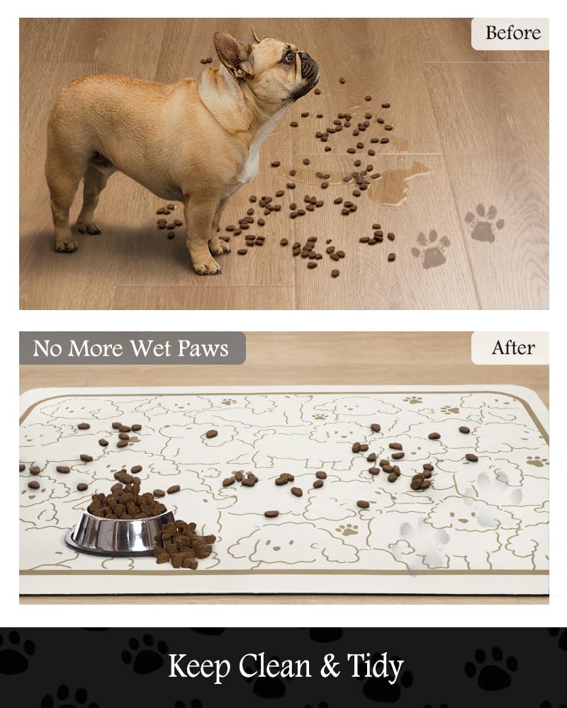 Pet Feeding Mat-Absorbent Dog Mat for Food and Water Bowl-No Stains Quick Dry Water Dispenser Mat-Dog Accessories Pet Supplies-Bowl for Messy Drinkers（FRAMEDOGS,23"x34"