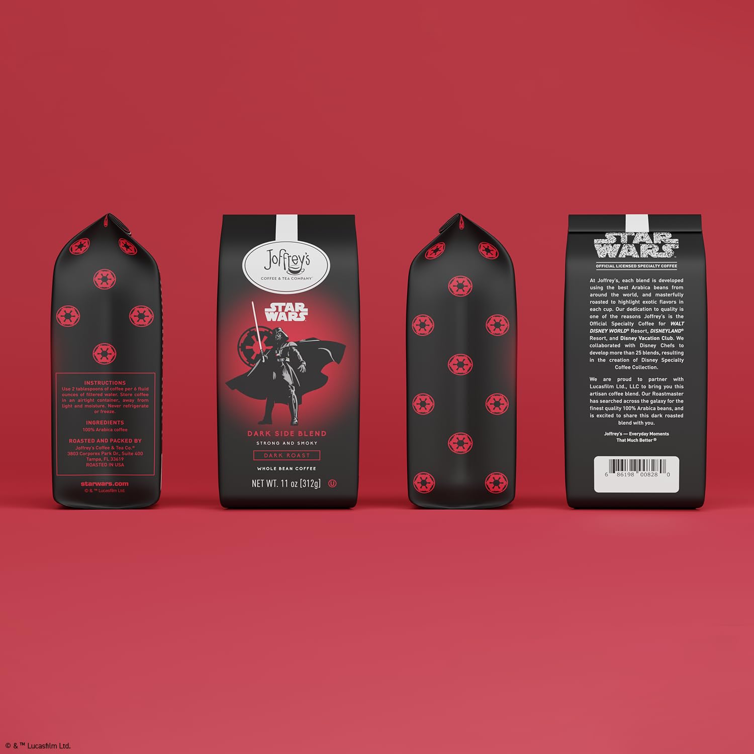 Joffrey's Coffee - STAR WARS™ Dark Side Blend, STAR WARS Licensed Coffee Collection, Artisan Dark Roast, Strong & Smooth Taste, Brew or French Press (Whole Bean, 11oz)