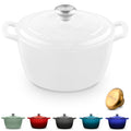ROSSALLINI Signature Enameled Cast Iron Dutch Oven, Non-Stick Serving Pot with Tight Fitting Lid for Perfect Roasting, Baking, Sauteing, and Bread Making | 13.5Q (12.7L) - White
