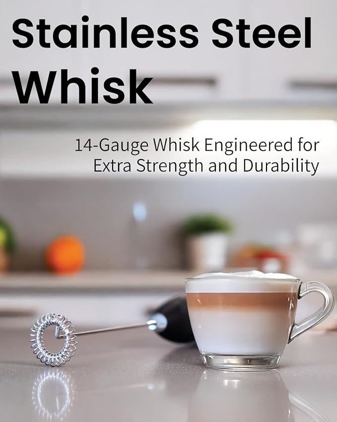Elementi Electric Milk Frother Handheld - Mini Whisk for Coffee, Matcha and Drinks - Portable Frother & Mixer with Stand - Royal Blue