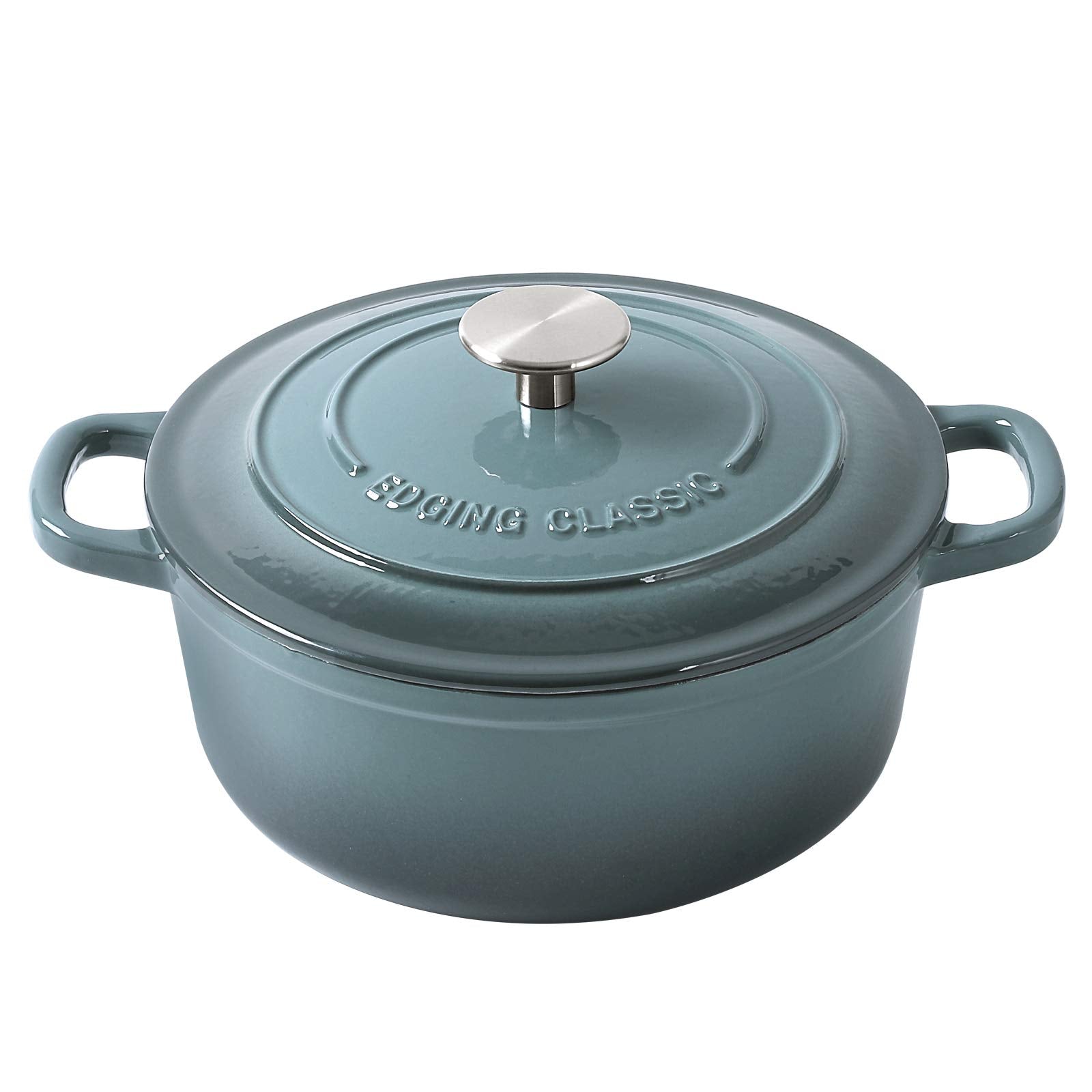 EDGING CASTING Enameled Cast Iron Covered 5.5 Quart Dutch Oven with Dual Handle, Slateblue