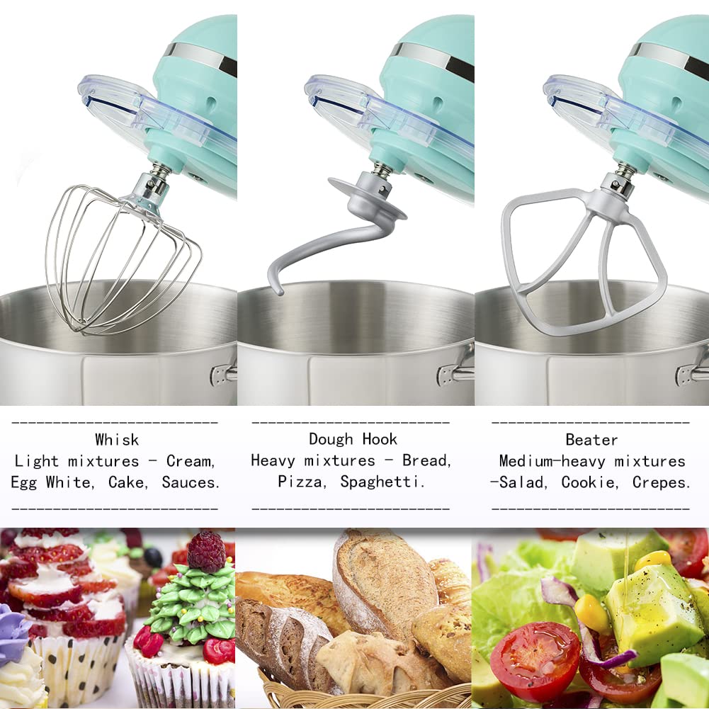 Aucma Stand Mixer,6.5-QT 660W 6-Speed Tilt-Head Food Mixer, Kitchen Electric Mixer with Dough Hook, Wire Whip & Beater (Blue, 6.5QT)