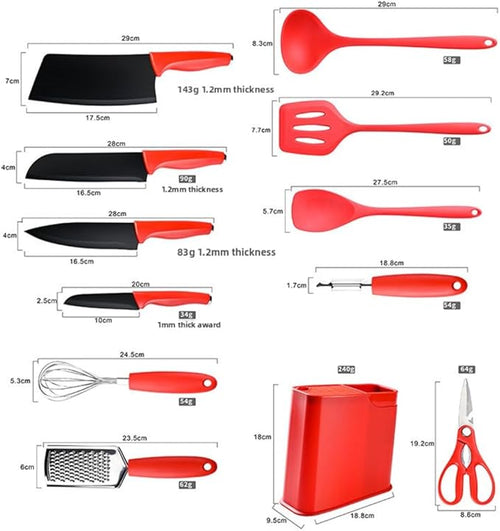 12-Piece Silicone Kitchen Utensil Set with Stainless Steel Knives – Heat-Resistant Spatula, Spoon, Peeler, Non-Scratch Cooking Tools for Frying, Stirring & Daily Cooking (Khaki)