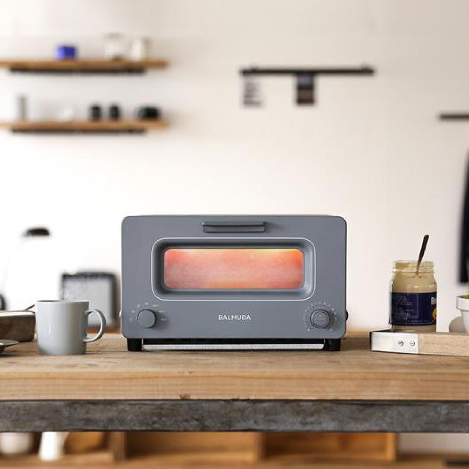 BALMUDA The Toaster | Steam Oven Toaster | Compact Size 14.1" W x 12.6" D x 8.2" H | 5 Cooking Modes: Sandwich Bread, Artisan Bread, Pizza & Pastry, Oven | Baking Pan Included | US Version | Gray