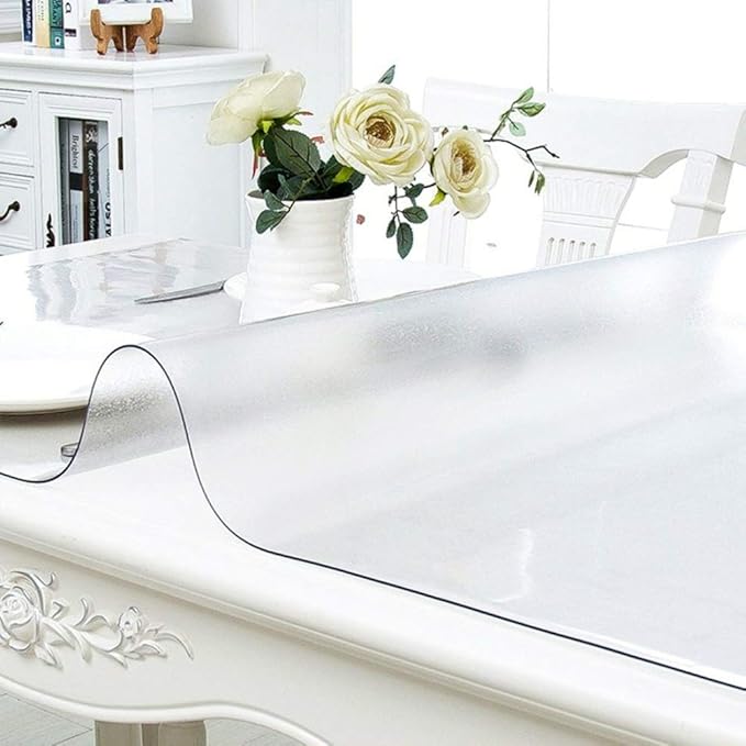 NECAUX Custom 56 x 68 Inch Frosted Table Cover Protector, 1.5mm Thick Wood Grain Transparent Table Pad Non-Slip Tablecloth Plastic Protective Pad for Dining Living Room Table Conference Table