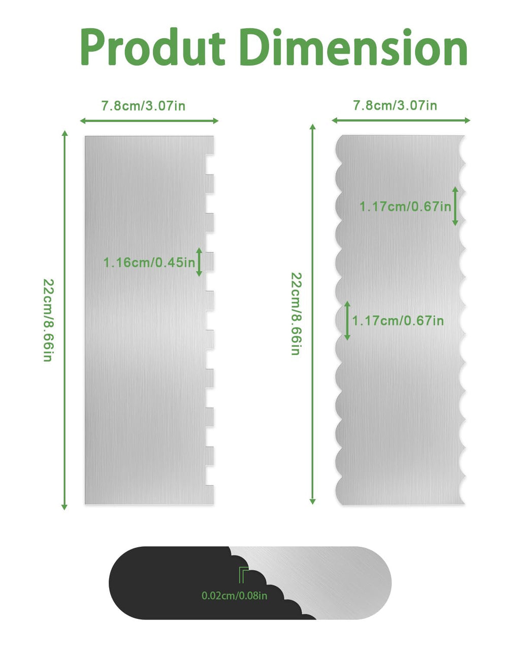 PROKITCHEN 2PCS Stainless Steel Cake Scraper Set, Metal Cake Scraper with Dual Edge Designs, Cake Smoother for Icing & Cake Frosting Smoother, Icing Smoother Baking Tools for Cake Decorating
