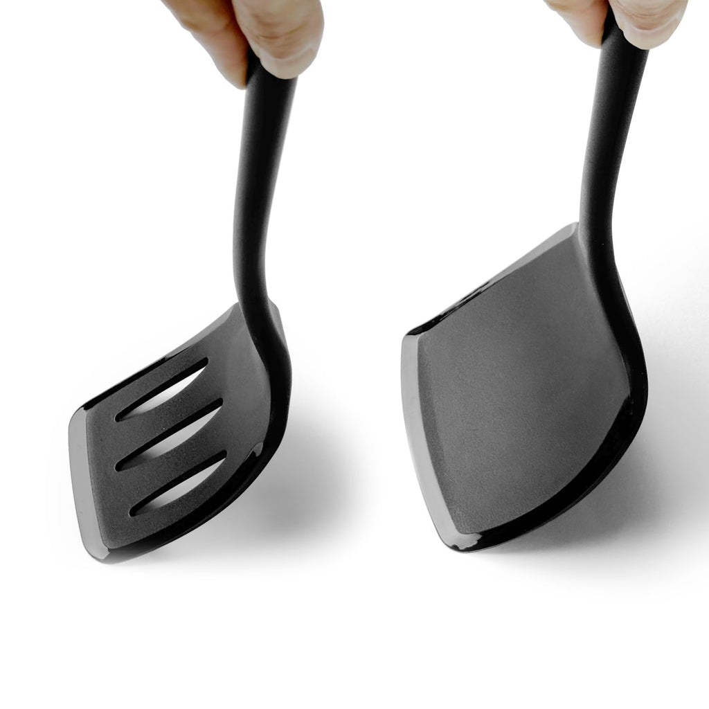 Silicone Pancake Spatula Turner with Lengthened Handle& Seamless Design, Heat Resistant Cooking Spatulas for Nonstick Cookware, Large Flexible Kitchen Utensils, Flipper for Egg, Pancake, Burger, Black