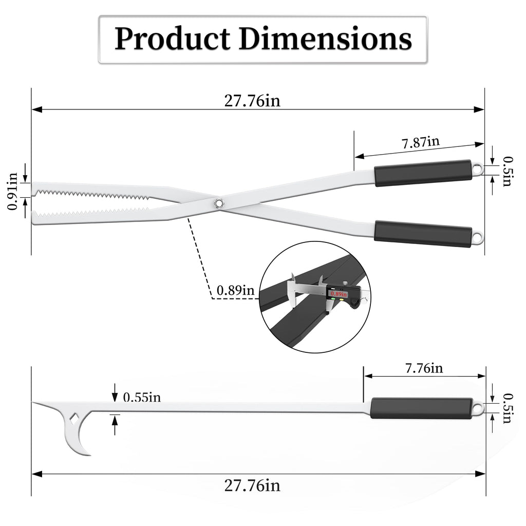Heavy Duty Fire Tongs Firewood Grabber Tool with Scissor Shape Serrated for Campfire, Bonfire, Fire Pit Log Claw Tongs - Stainless Steel