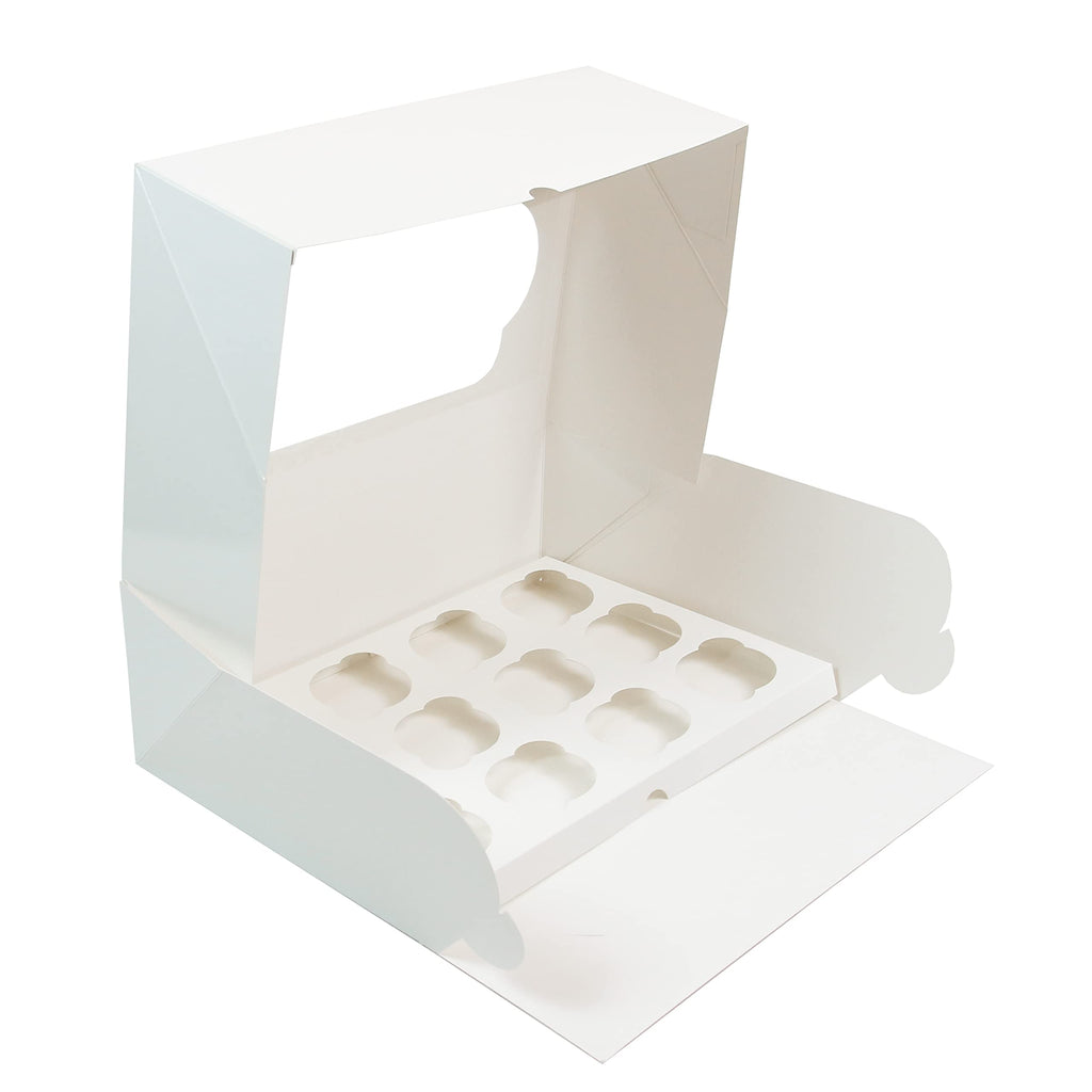 Global Sugar Art 14x10x5 Inch Cupcake Box with Window, White, 5-Count